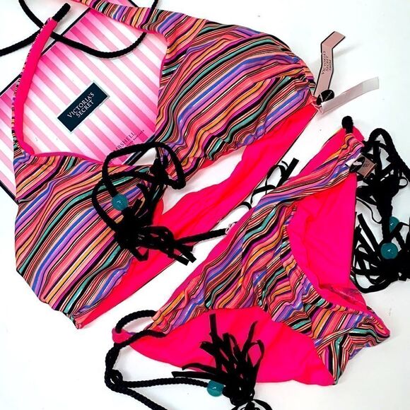 🔥VICTORIA SECRET SWIMSUIT 2pc large  push-up  //medium New #1 reversible - Picture 2 of 12